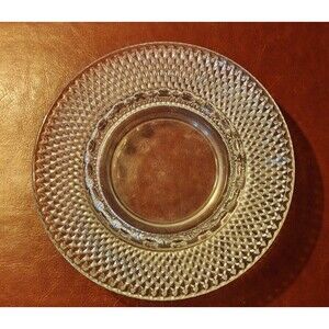 Antique Anchor Hocking Clear Glass Round Diamond Point Ashtray  Vintage 6"